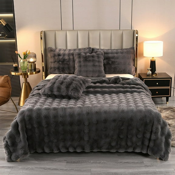 Zmeidao Faux Rabbit Fur Throw Blanket, Soft Flufyy Bubble Throw Blankets for Bed Bedroom Living Room Sofa Chair, Winter Warm, 27.5x39.4inch