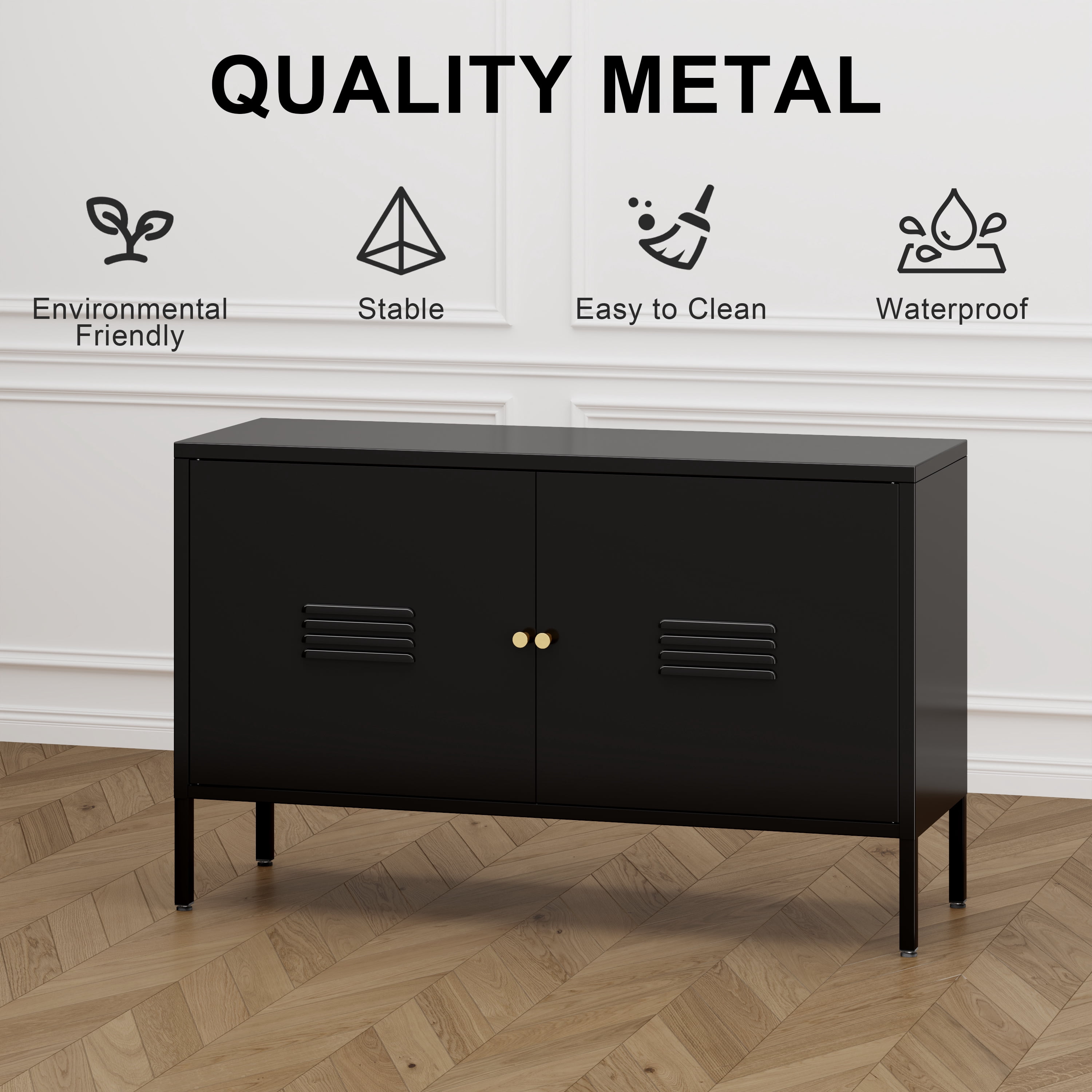 Metal Accent Storage Cabinet for Bed Room,Living Room,Home,Hotel,Office,Garage,2-Tier, Removable Shelf