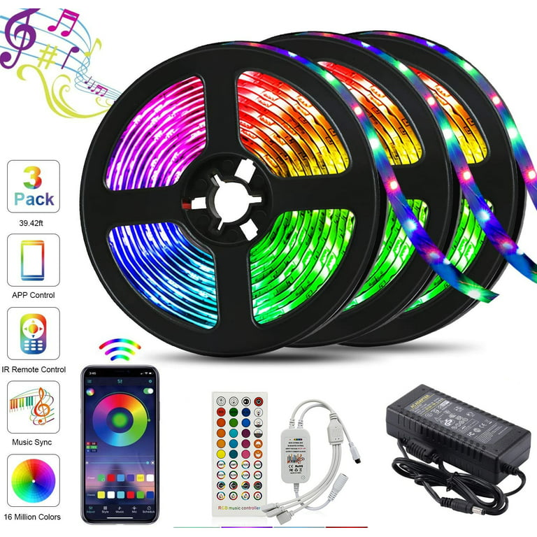100ft Waterproof LED Strip Lights with Remote, SMD 5050 RGB Color Changing Music