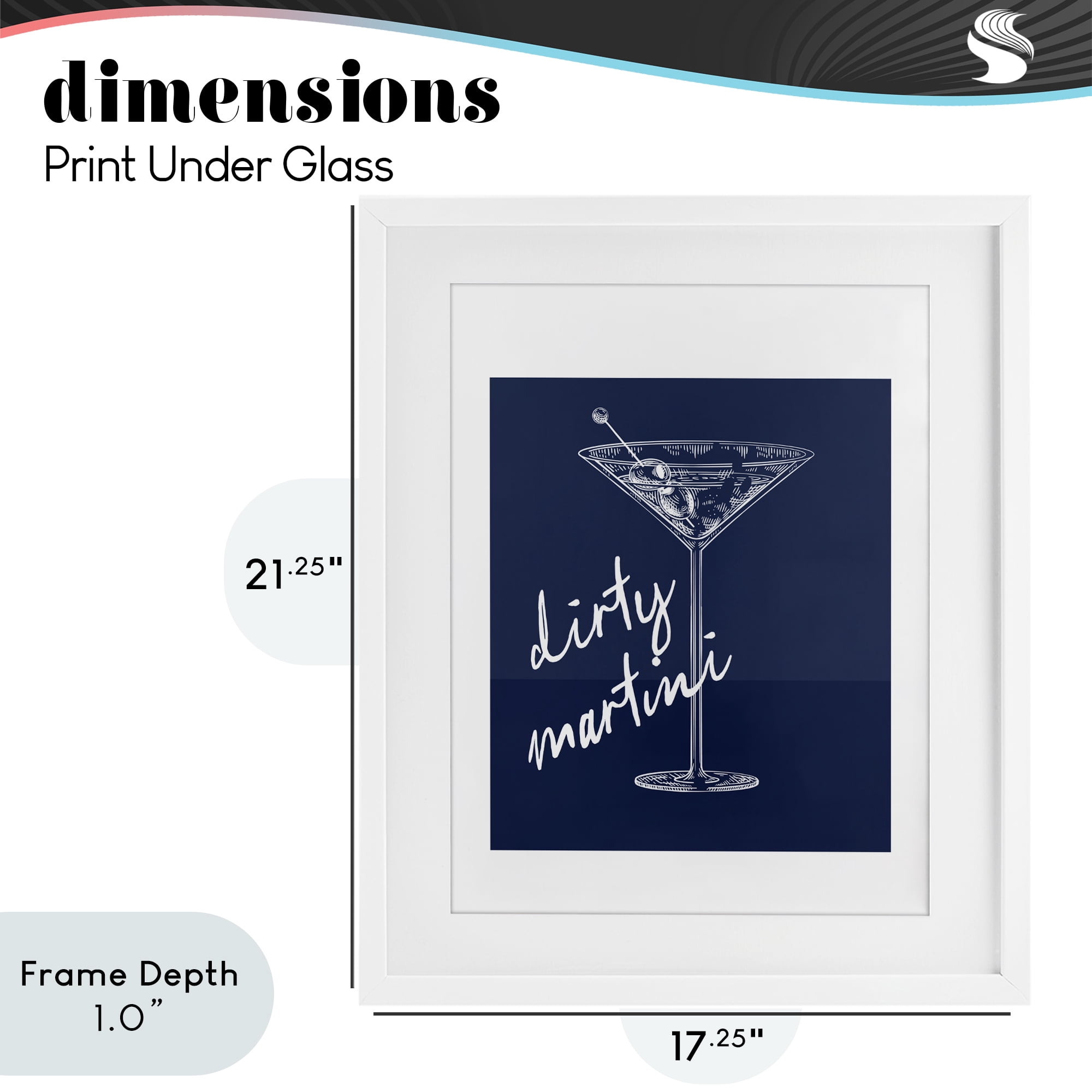 Stupell Industries Dirty Martini on Blue White Framed Print Under Glass, design by Lettered and Lined