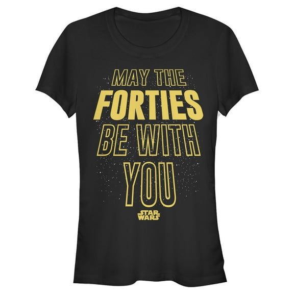 Junior's Star Wars May The Forties Be With You Text Scroll  Graphic Tee Black 2X Large