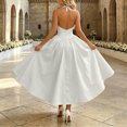 thumbnail image 6 of Karymi Cocktail Dresses for Women Halter Deep V Maxi Dress, Solid Sleeveless High Waist Pleated A-Line Flowy Long Evening Party Dress, 6 of 9