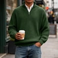 thumbnail image 7 of TOUMENY Men Sweater Stand Collar Long Sleeve Solid Casual Loose Warm Pullover Fall Winter Fashion Half Zip Knit Tops Army Green XXXL, 7 of 7