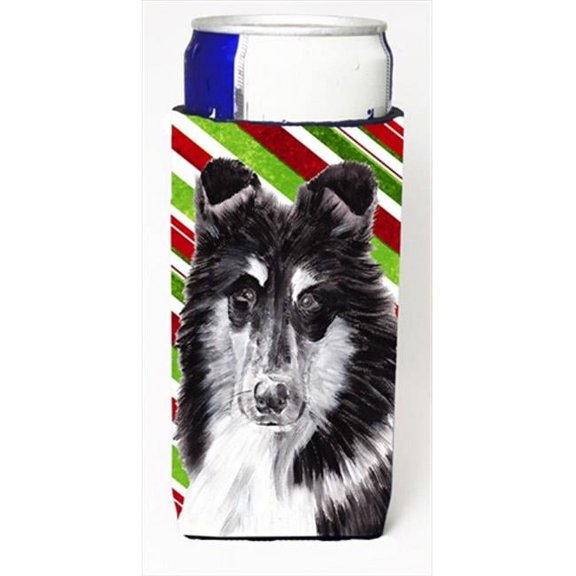 Black And White Collie Candy Cane Christmas Michelob Ultra bottle sleeves Slim Cans 12 Oz.