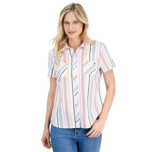 Nautica Womens Multi-Color Striped Button Up Shirt, Multicoloured, Medium