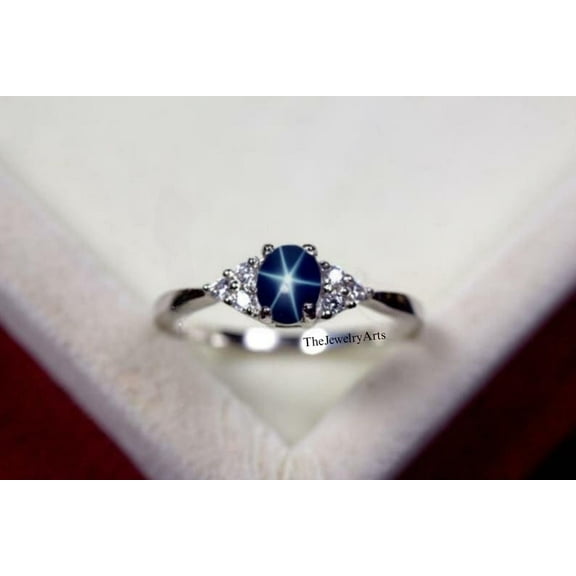 Dainty Lindy Star Sapphire Ring Blue Star Ring 925 Sterling Silver