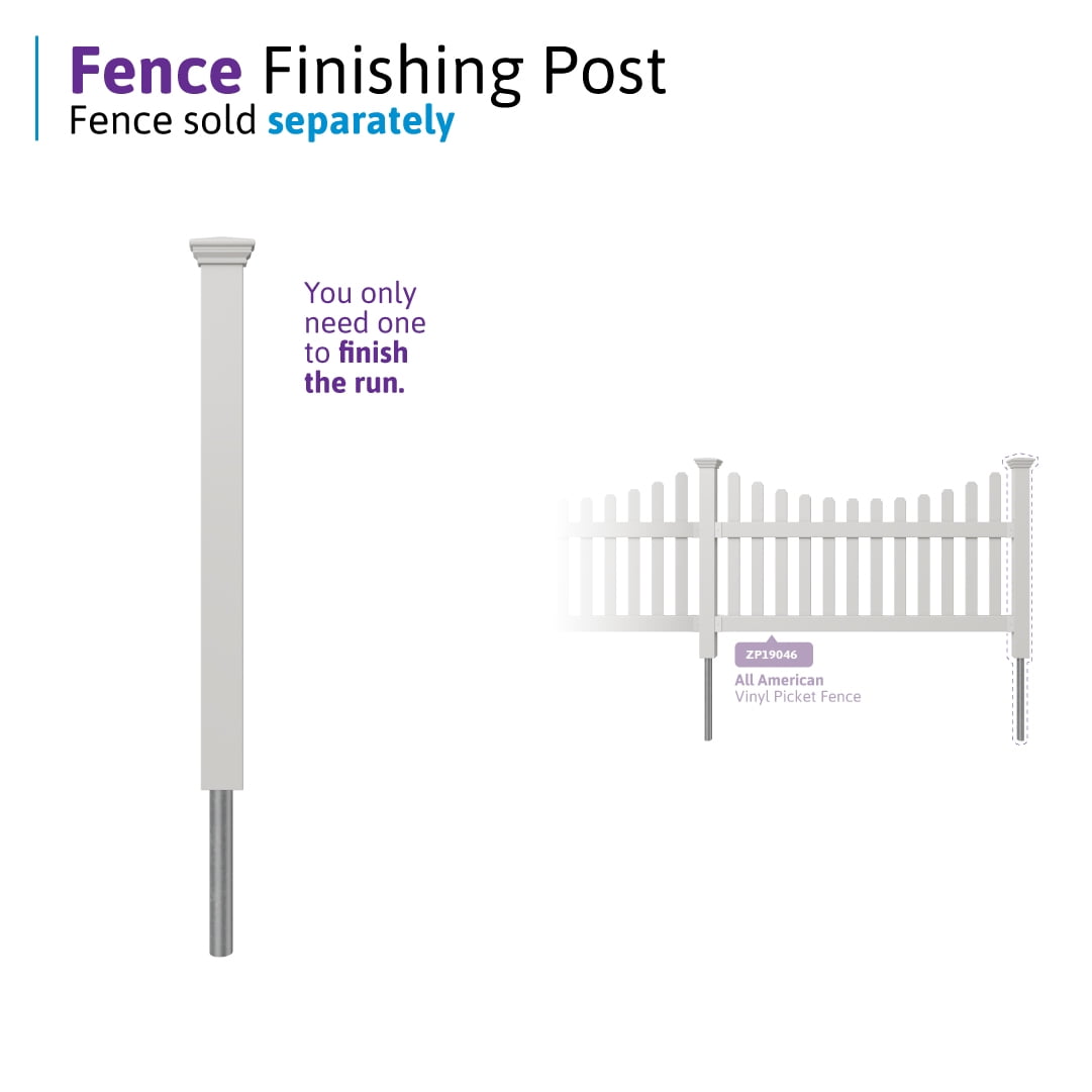 3.5ft Tall (1 Post) Fence Finishing Post for WamBam All American No Dig White Picket Fence, Easy Install Outdoor Fence for Backyard or Patio, Outdoor Fencing, No Dig Fence Panels, ZP19046