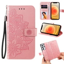 Galaxy S21 Ultra Wallet Case for Samsung Galaxy S21 Ultra 5G(6.8" 2021), Allytech Embossed Floral PU Leather Shockproof Flip Stand Wristlet Credit Card Slots Holder Cover for Galaxy S21 Ultra,Rosegold
