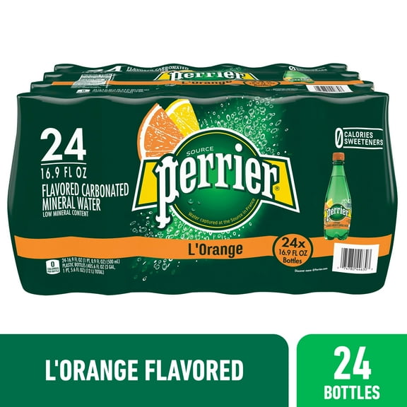 Perrier L'Orange Flavored Sparkling Water, 405.6 fl oz, 24 Pack Plastic Water Bottles