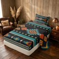 thumbnail image 2 of Manfei Tribal Aztec Twin Sheets, Boho Geometric Bedding, Teal, Orange and Black, Black Reversible 3pcs1 Flat Sheet + 1 Fitted Sheet + 1 Pillowcase, 2 of 6