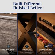 Hathaway Excalibur 9 ft Shuffleboard Table for Family Recreation Rooms - Poly-Coated Playfield, Solid X-Pattern Base - 8 Weighted Pucks, Dual Abacus Scorers, Table Brush, Wax - Driftwood Finish