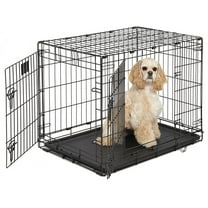 MidWest Homes for Pets Medium Dog Crate Newly Enhanced LifeStages 30' Double Door Folding Metal Dog Crate with Divider Panel, Floor Protecting Feet & Dog Pan, 1630DD, 30.6L x 19.3W x 21.4H Inches