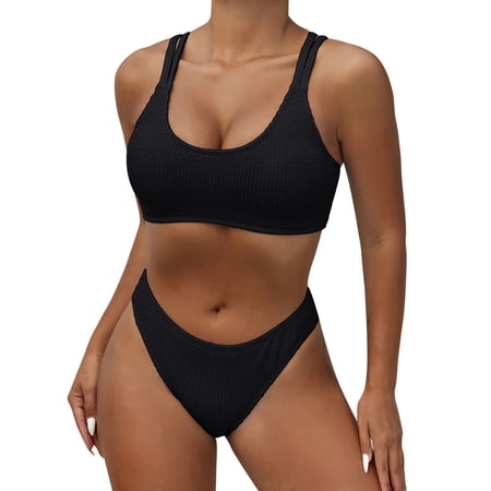 Yajing One Piece Swimsuit Women Women s Swimsuit Fashion Solid Color Bikini Set Swimsuit Women Black M