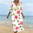 thumbnail image 5 of YuXingFu Church Clothes Mid-Length V-Neck Plus Size Womens Dress 3/4 Sleeve Button Casual Summer Multicolor S, 5 of 5