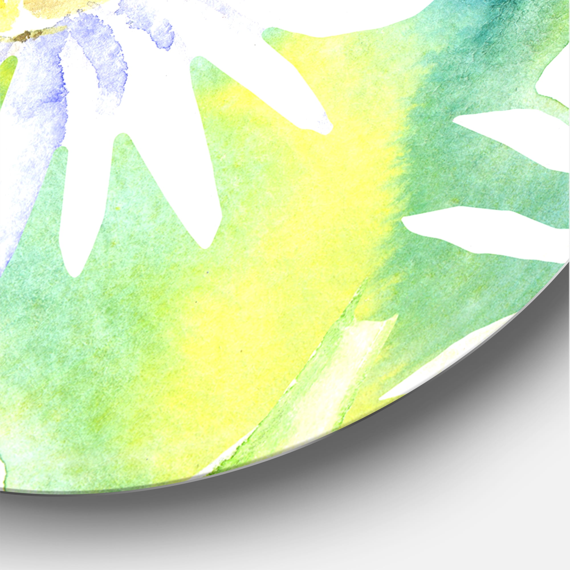 Designart 'Aquarelle Impression of Daisy Flowers II' Traditional Circle Metal Wall Art 36x36 - Disc of 36
