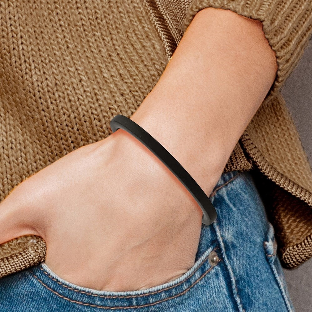 Diamond2Deal Stainless Steel Polished Black Rubber Bracelet for Men 8.5"