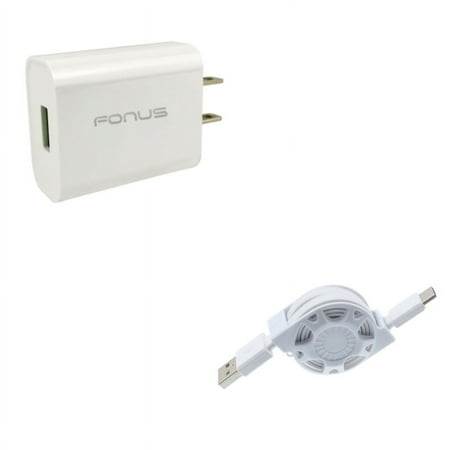 For Google Pixel 7a/7/Pro/6a - USB Cable w Quick Home Charger Retractable Type-C Charger 18W USB Travel for Google Pixel 7a/7/Pro/6a Phones