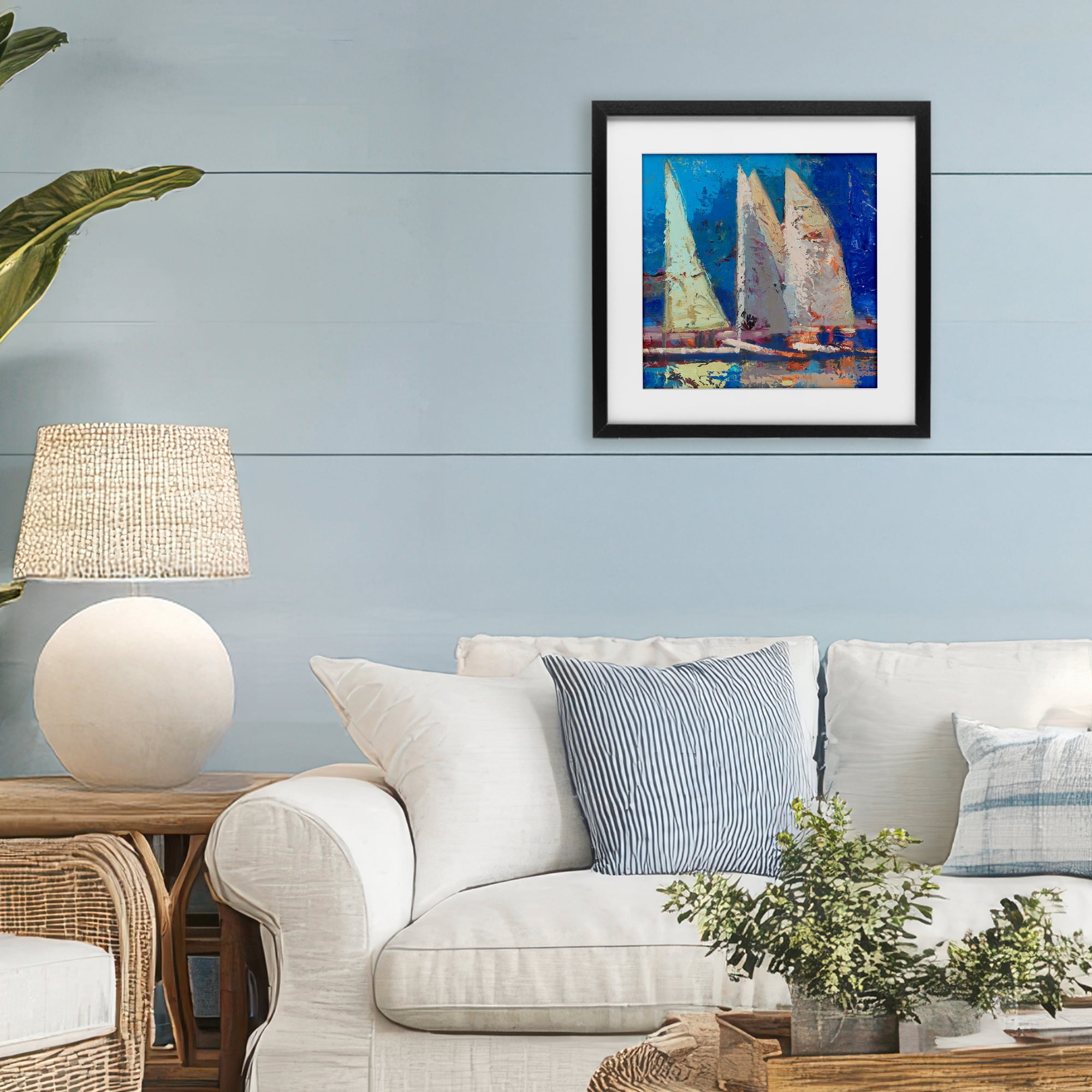 Stupell Industries A Strong Wind Sailboats Black Framed Print Under Glass, design by Beth A. Forst