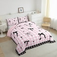 thumbnail image 3 of Manfei Kawaii Ribbon Bow Knot 2pcs Bedding Comforter Set for Girls Female Children,Geometric Plaid Grid Twin Comforter Sets,Love Heart Print Breathable Bedding Set,Microfiber Bedroom Decor, 3 of 8