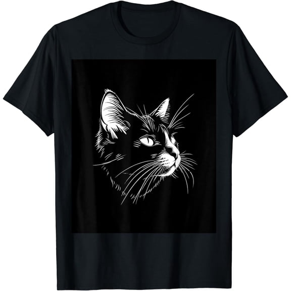Minimalist Black & White Cat Design T-Shirt