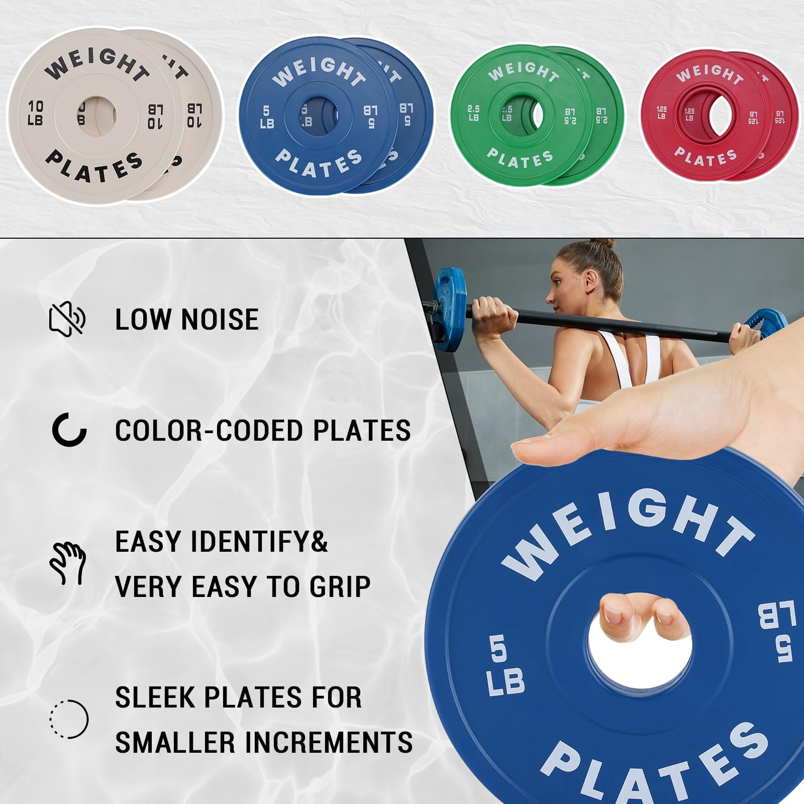 QinaQin 5-Pound Fractional Barbell Plates, 2 Plates Per Set, Color-Coded Rubber-Coated, Suitable for 2-Inch Olym-pic Barbells