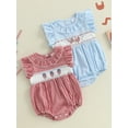 thumbnail image 3 of BemeyourBBs Baby Girl Patriotic Romper Embroidery Plaid Print Fly Sleeves Jumpsuit, 3 of 9