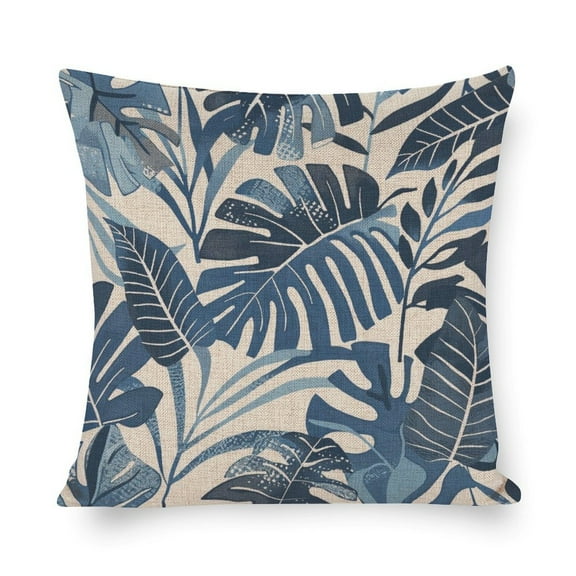Cute Throw Pillows Blue And Grey Tropical Leaf Pillow Cover 16"x16" Banana Jungle Leaf Floral Decorative Pillow Cover Gifts for Home Decor