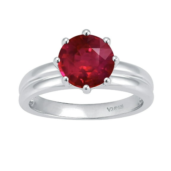 Sterling Silver with Ruby Solitaire Ring