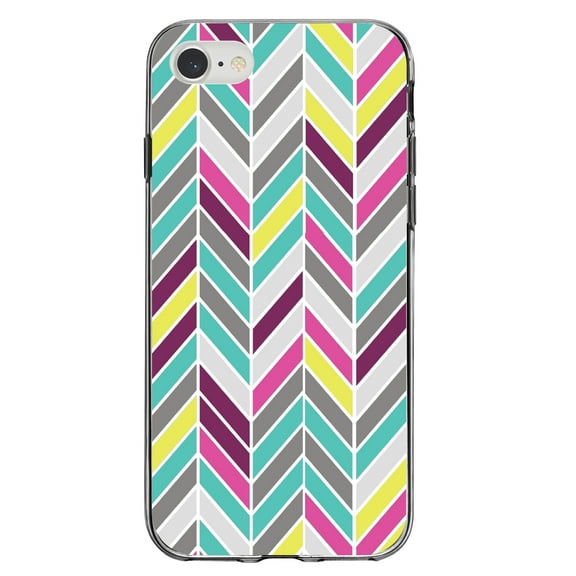 DistinctInk Clear Shockproof Hybrid Case for iPhone 7 8 SE (2020 Model) 4.7" Screen TPU Bumper Acrylic Back Tempered Glass Screen Protector - Pink Purple Teal Herringbone