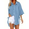 thumbnail image 2 of Kaemgyyd Womens Oversized Cotton Linen Tshirts Fall Fashion Button down Shirts 3/4 Sleeve Casual Flowy Tunic Tee Blouse, 2 of 6