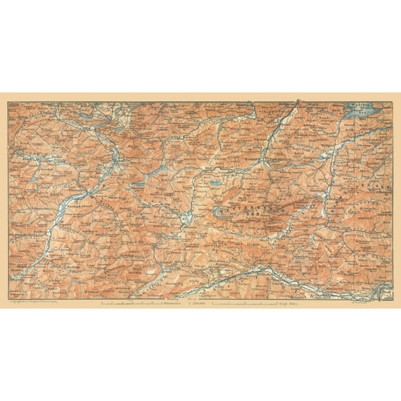 Historic Map - Germany South Austria Mountains - Baedeker 1896 - Vintage Wall Art