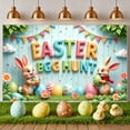 thumbnail image 3 of Colorful Letters Easter Banner Cartoon Bunnies Egg Hunt Display Decorative Eggs Floral Accents Bunny Backdrop for Easter Celebration Egg Hunt Game Kids Activity, 3 of 9