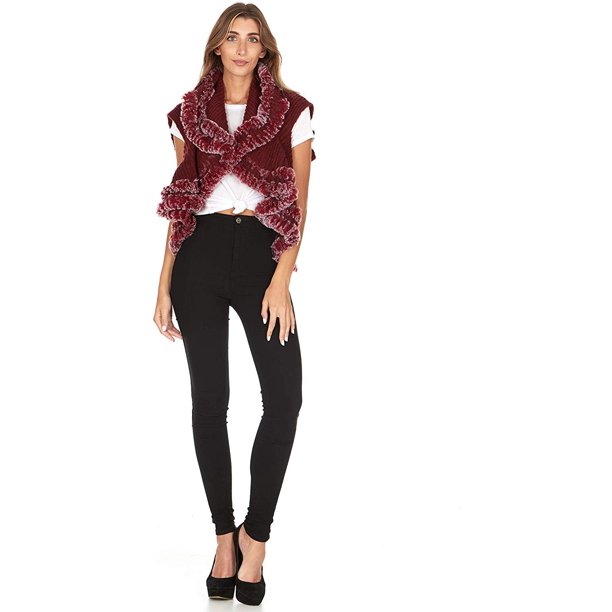 Laundry By Shelli Segal Faux Fur Trimmed Knit Vest Cardigan Sweater