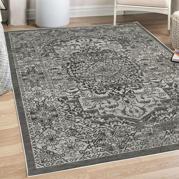 Victorian Decorative Rug, Floral Swirls Weathered Look Old Blooming Vintage Style Petals Leaves Illustration, Quality Carpet for Bedroom Dorm and Living Room, 6 Sizes, Grey, by Ambesonne