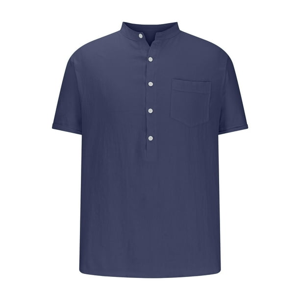 Camisas de Manga Larga para Hombres Casual Botón de Color Sólido Abajo, Blusa de Cuello Turndown, Moda de Algodón de Poliéster