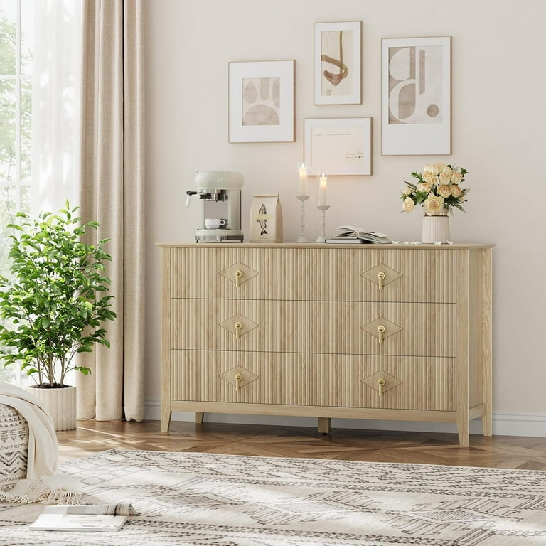 fluted wood dresser Fluted 7 Drawer Dresser for Bedroom, 47" Wide Wood Chest with Metal Handles, TV Stand & Closet Storage Organizer