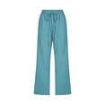 thumbnail image 4 of YFELWZ Womens Plus Size High Waisted Wide Leg Pants Drawstring Elastic Trousers Straight Leg Long Pants With Pockets Sky Blue L, 4 of 5