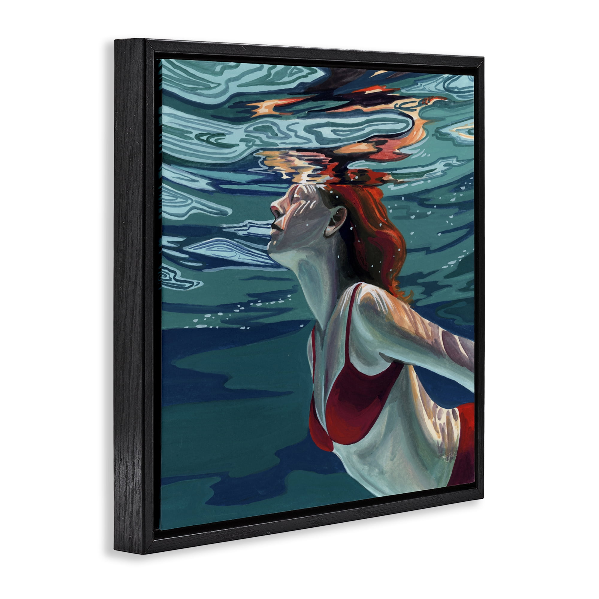 Stupell Industries Swimming To The Surface Black Framed Floater Canvas Wall Art, design by Kate Jarvik Birch