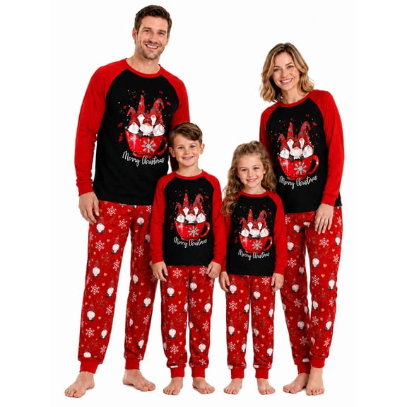 Family Christmas Pajamas Matching Sets, Cute Printed Xmas 2 Piece Pjs Sleepwear Jammies, T-shirt Tops&Plaid Pants Set for Couples/Women/Men
