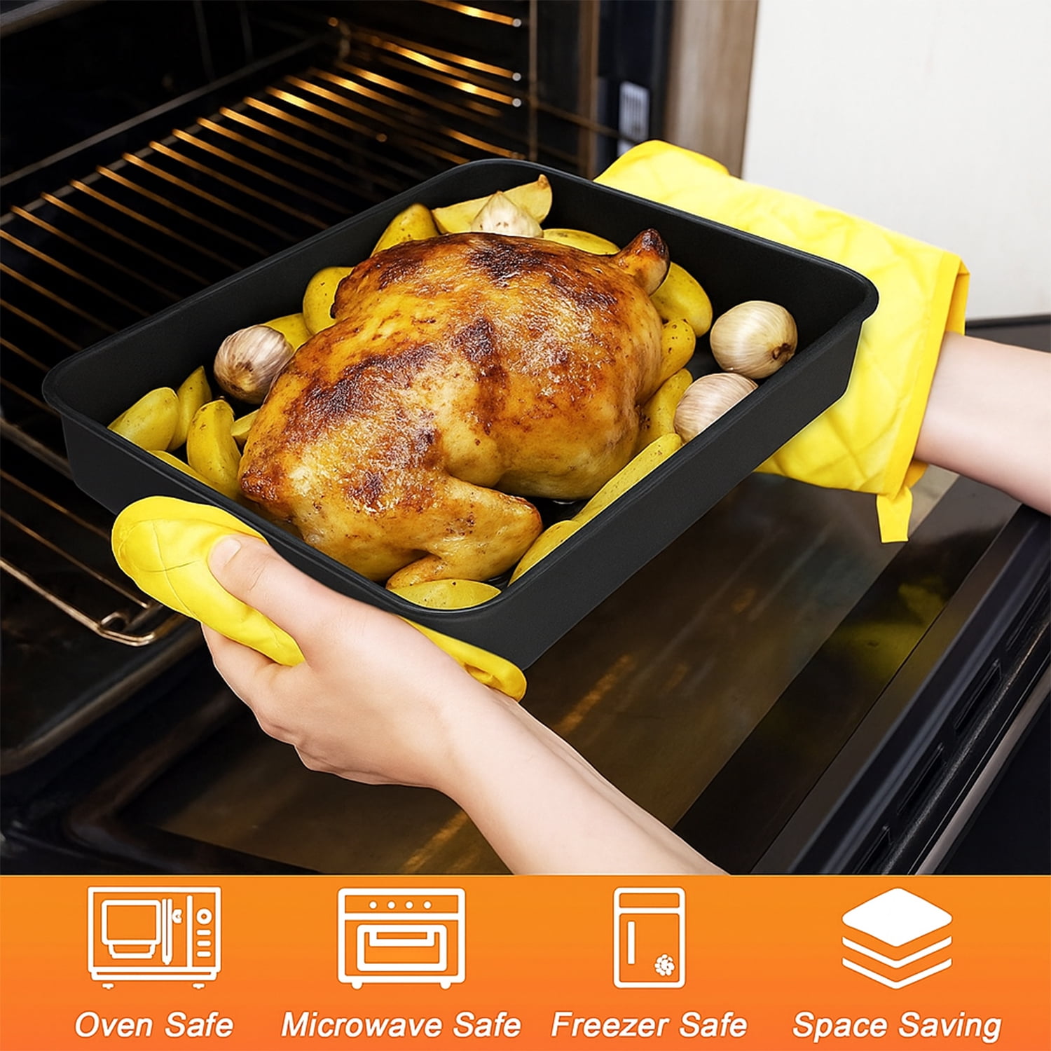 EXERAUO 9 x 11 in Baking Sheet Pans of 2, Heavy Duty Deep Size Baking Pan Nonstick Oven Pans for Cooking Brownie, Toaster Oven Pans, Easy Clean & Food Safe