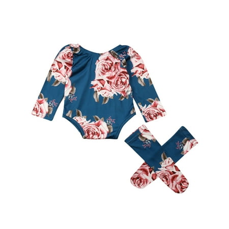 

Sunisery Baby Newborn Girl Flower Printed Long Sleeve Romper Jumpsuit Leg Warmer Outfits Blue 18-24 Months
