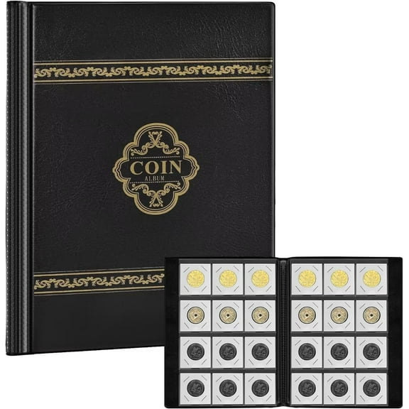 120 Pockets Coin Flip Holder Albums, 2x2 inches Coin Storage Books for Coin Cardboard Collection Holders, Collection Book Sleeves Supplies for Collectors- Deep Black(Coin Flips not Included)