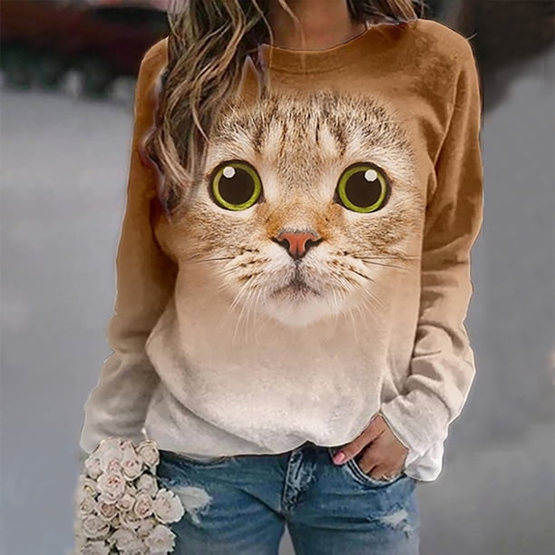 ICHUANYI Clearance Women's Fashion Casual Round Neck Print Casual Long Sleeve T-Shirt(Gold, M) ICHUANYI WER2023081106874