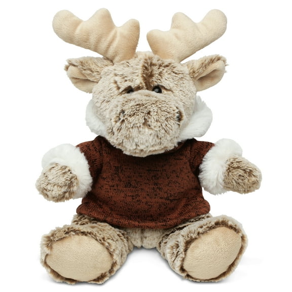 DolliBu Plush Moose Stuffed Animal - Soft Plush Huggable Brown Moose w/ Hooded Sweater, Adorable Playtime Plush Toy, Wild Life Cuddle Gift, Super Soft Plush Doll Animal Toy for Kids & Adults - 9 Inch
