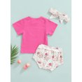 thumbnail image 4 of Franhais Girls Summer Outfit Short Sleeve Tops+ Stretch Cute Pig Print Casual Shorts Headband Set, 4 of 9