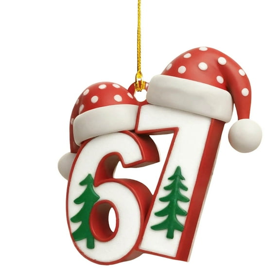Funny 67 Ornament Decor Christmas Tree Hanging Ornaments Six Seven Christmas Ornament Santa Hat 6 7 Meme Christmas Tree Ornament Xmas Tree Decorations