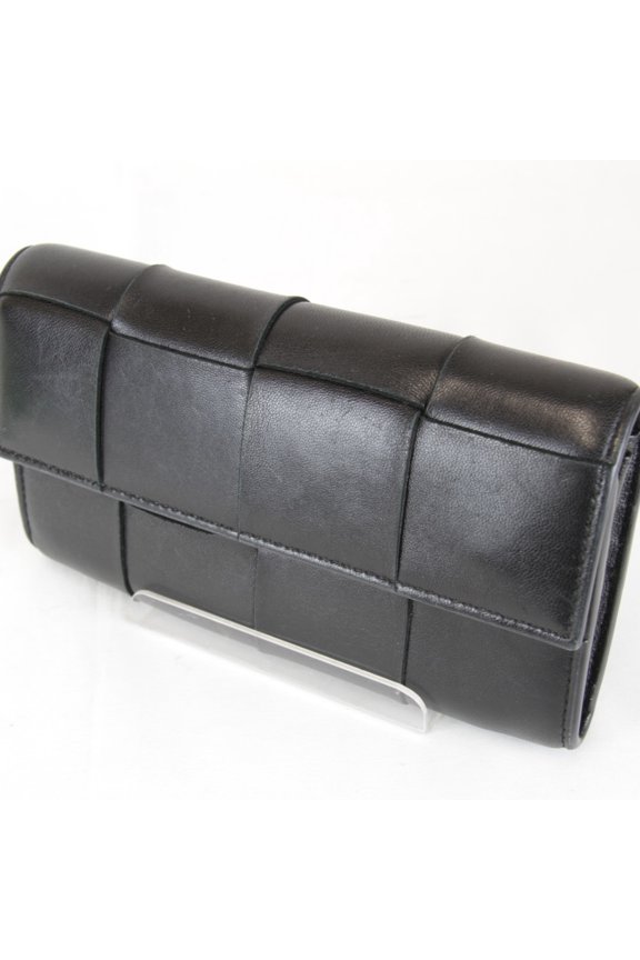 Pre-Owned BOTTEGA VENETA Cassette Large Flap Wallet, Leather, Black, Men's and Women's (Fair)