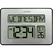 La Crosse Technology 513-1419-INT Atomic Digital Full Calendar Silver Clock with Extra Large Digits