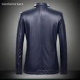 thumbnail image 2 of Traje de otoño e invierno de longitud media para hombre, cuello de traje de hombre gordo de talla grande, cuero PU, 2 of 5