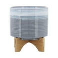 thumbnail image 5 of Ceramic Planter with Wooden Stand - Modern Indoor Outdoor Plant Pot for Home & Garden Decor - 10" Blue, 5 of 11